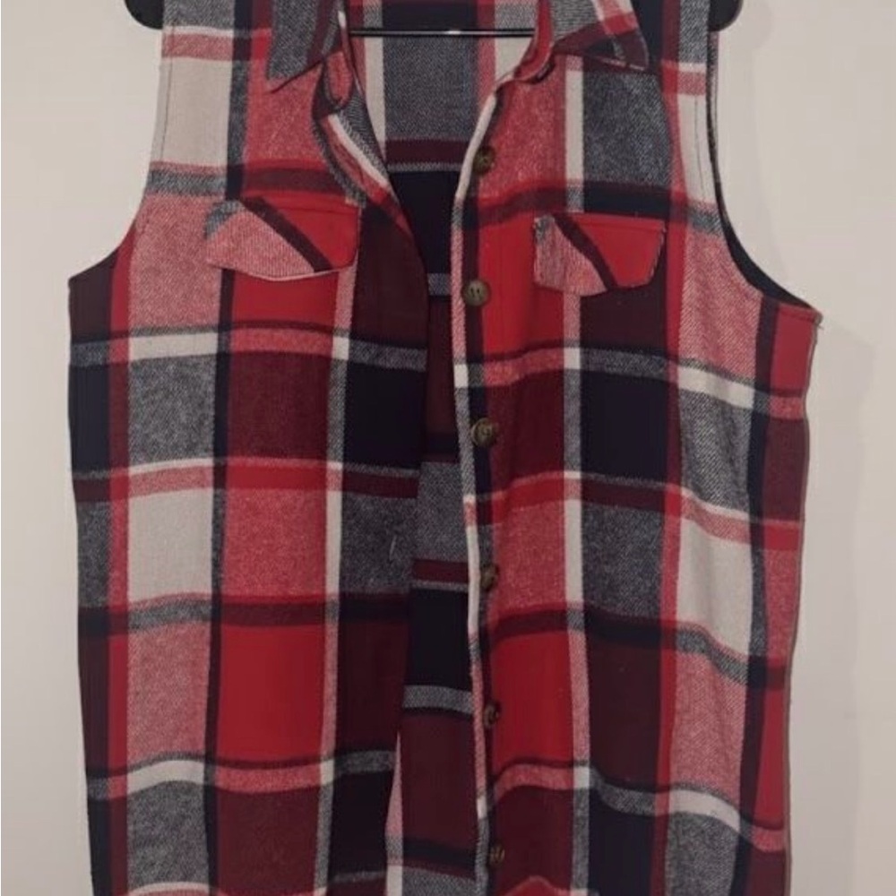 Plaid Sleeveless Kids Shirt - Red and Black